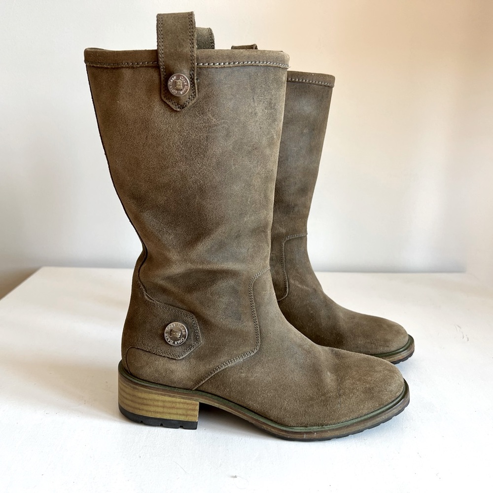 Cole Haan olive green suede pull on boot. Vibram sole.  Size 8.5